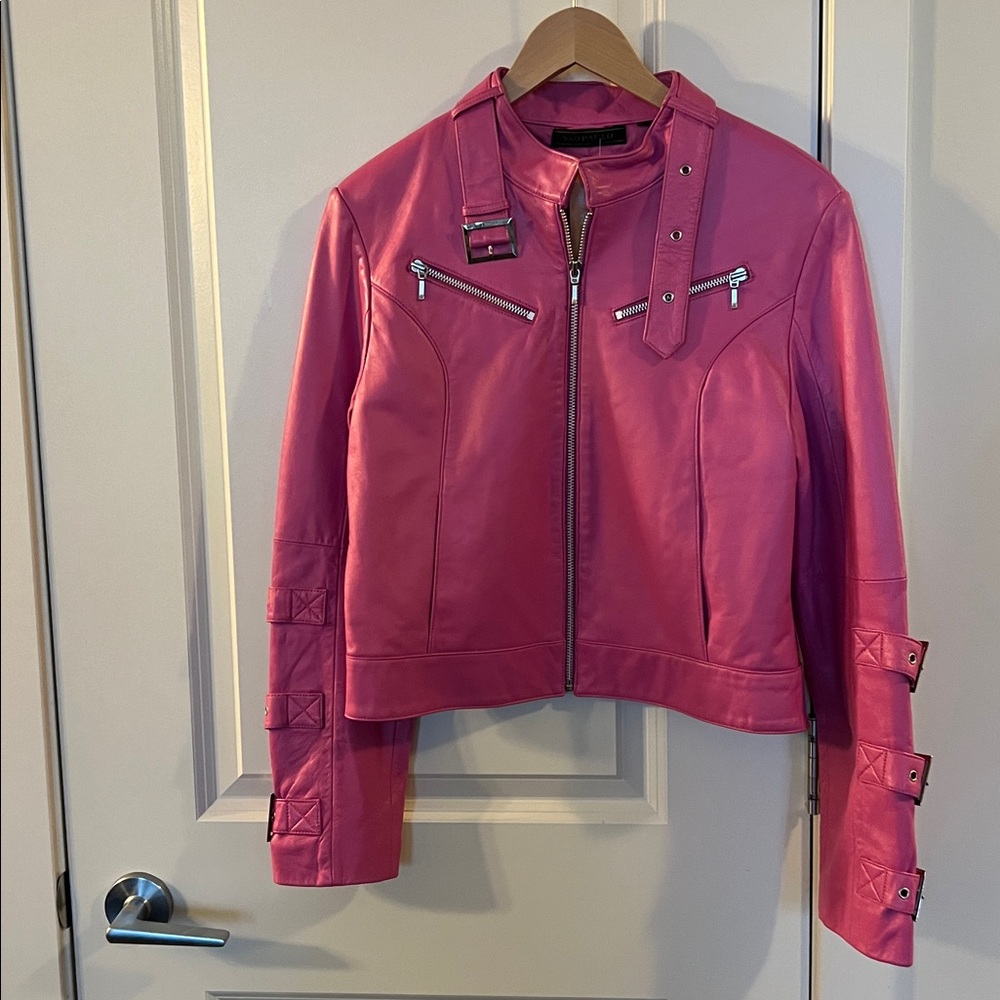 Pink Leather jacket and orange Long Sleeve for Pancakessyrup